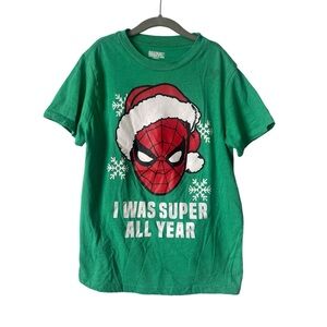 Marvel Christmas Spider Man T-shirt Holiday Green Size M (8-10)